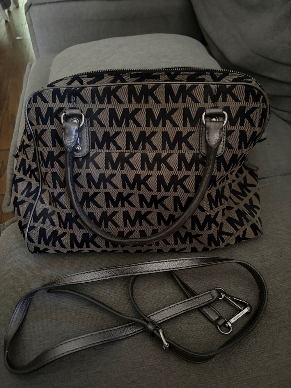 Michael Kors Brown and Black MK Logo Satchel with Crossbody Strap